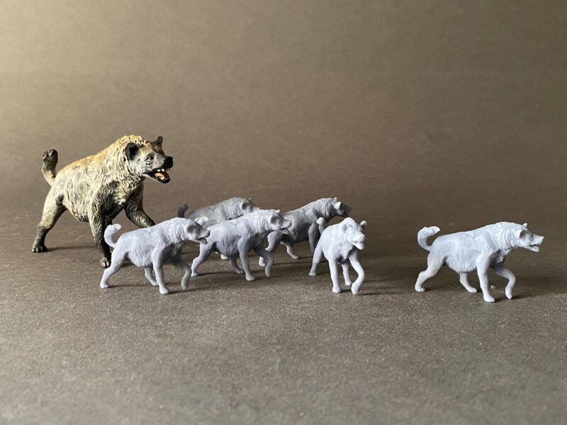 Cave Hyena (Crocuta crocuta spelaea), 1:35 scale 3D-printed resin figure by J. Miguel Aparicio, supplied unpainted