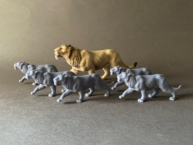 Cave Lion (Panthera spelaea), 1:35 scale 3D-printed resin figure by J. Miguel Aparicio, supplied unpainted