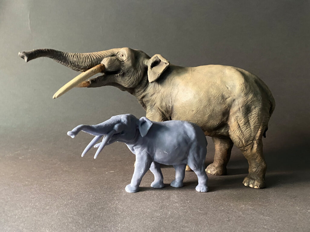 Four-tusked Elephant (Tetralophodon longirostris), 1:35 scale 3D-printed resin figure by J. Miguel Aparicio, supplied unpainted