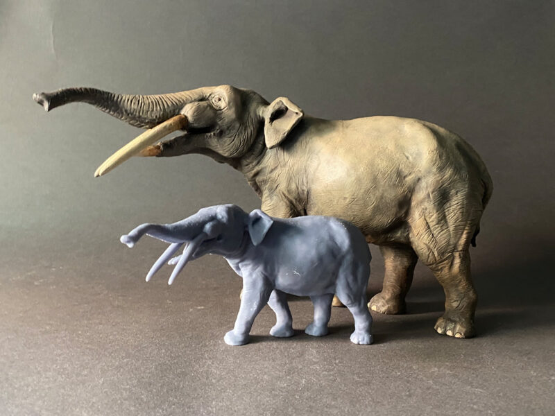 Four-tusked Elephant (Tetralophodon longirostris), 1:35 scale 3D-printed resin figure by J. Miguel Aparicio, supplied unpainted
